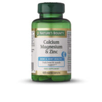 Bottle  of  Natures  Bounty  B-Calcium  Magnesium  and  Zinc  100  Coated  Capsules,  a  supplement  indicated  for  bone  health  and  muscle  function.