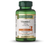 Box  of  Natures  Bounty  Vitamin  C  with  Rose  Hips  Capsules  by  Natures  Bounty,  a  supplement  indicated  for  robust  immune  support.
