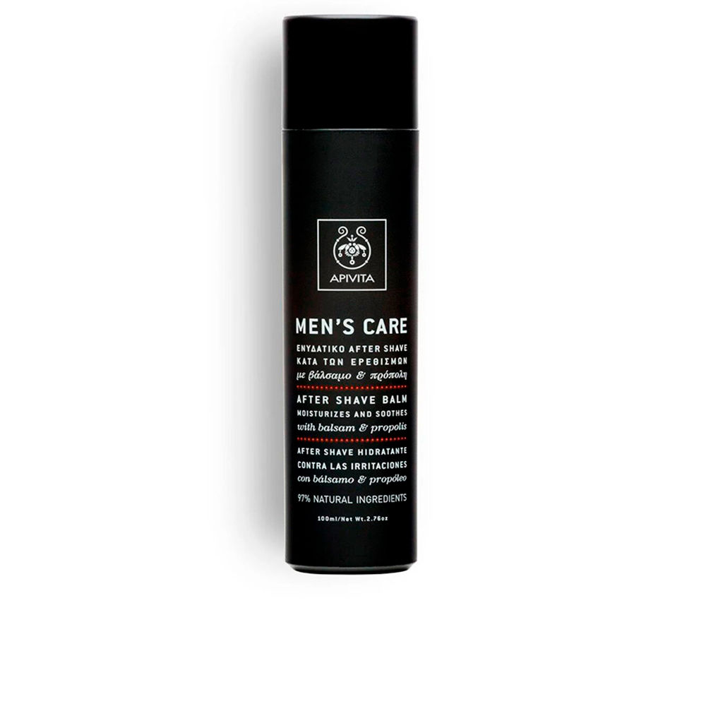 50014804.jpg Tube of Apivita Mens Care After Shave Balm by Apivita, a moisturizing balm indicated for calming and hydrating skin post-shaving.