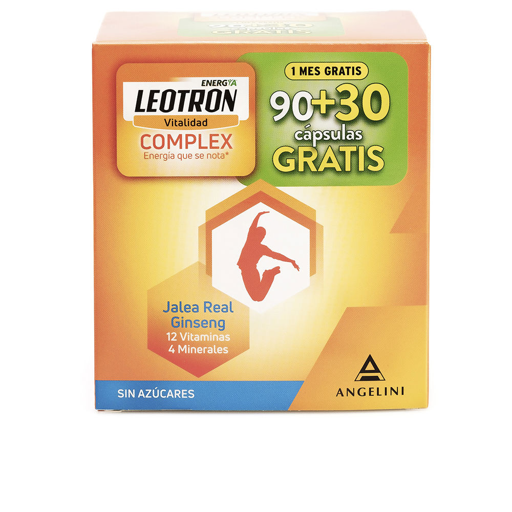 50345286.jpg Bottle of Leotron Complex Capsules 120 Units, a multivitamin supplement indicated for reducing fatigue and supporting energy.