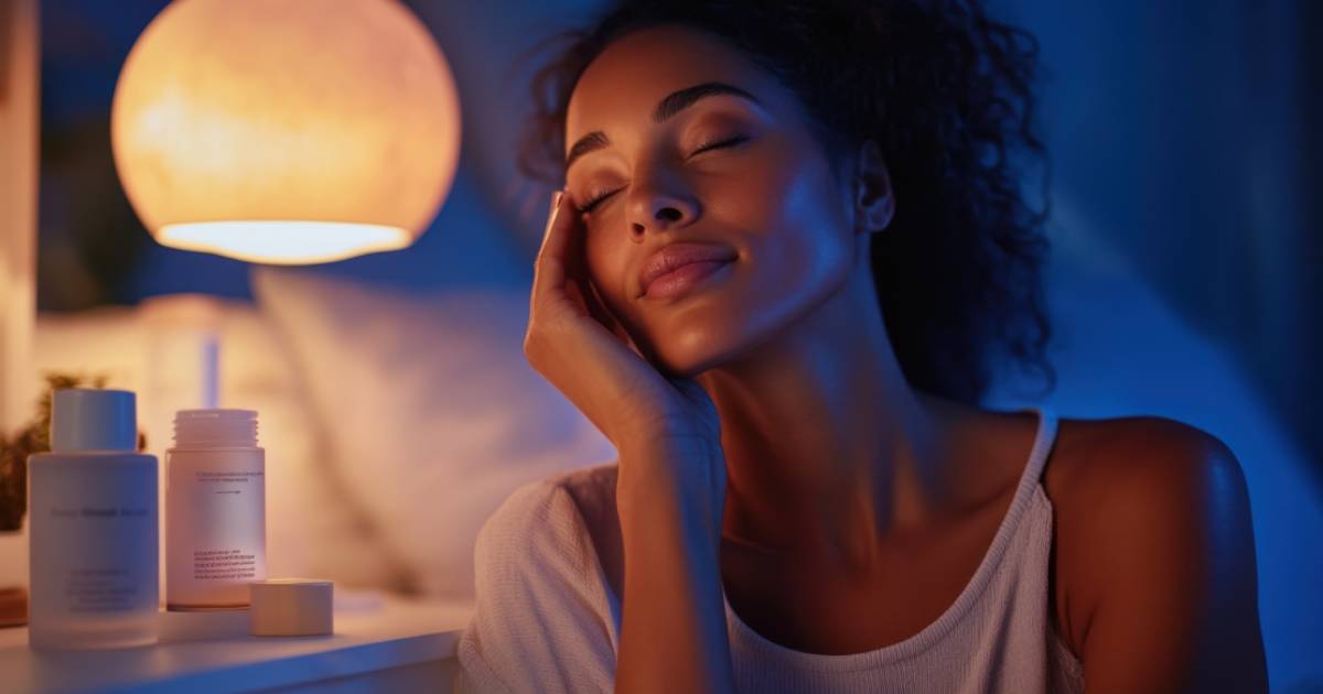 Woman applying night cream before bed in evening skincare routine