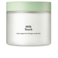 Jar  of  Milk  Touch  Green  Apple  Pore  Collagen  Jumbo  Pad  by  Milk  Touch,  a  nourishing  pad  indicated  for  skin  elasticity  and  exfoliation.