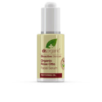 Bottle  of  Dr.  Organic  Rosa  Damascena  Facial  Serum  by  Dr.  Organic,  a  facial  serum  indicated  for  hydrating  sensitive  skin.